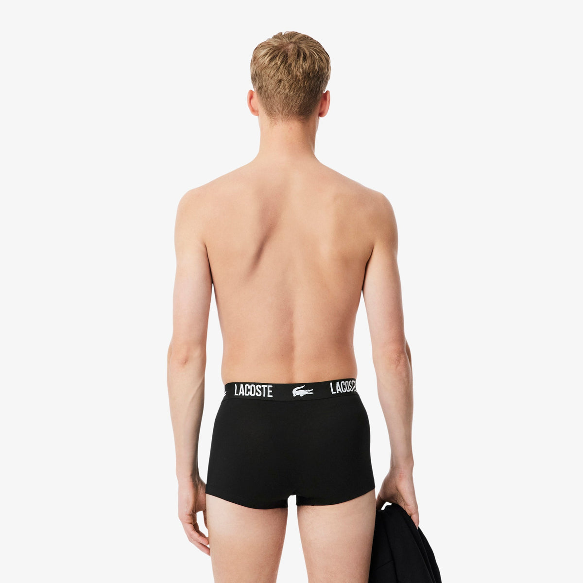 Lacoste black cotton stretch trunks 3 pack rear view