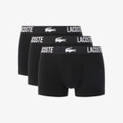 Lacoste 5H2393 black cotton stretch trunks three pack flat lay