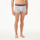 Lacoste 3 Pack Iconic Trunks With Tricolor Waistband - Navy Blue/ Grey Chine/ Red
