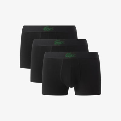Lacoste Men’s 3-Pack Cotton Stretch Trunks – Crocodile Logo Waistband