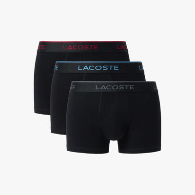 Lacoste 3-Pack Cotton Stretch Trunks – Black/Burgundy/Blue/Grey