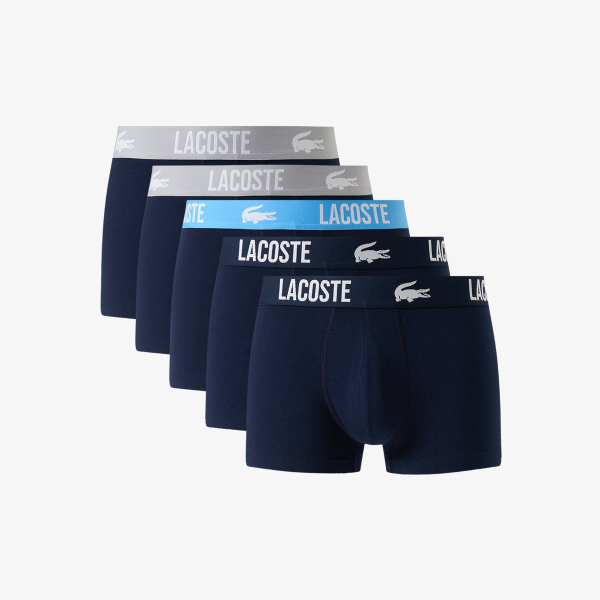 Lacoste 5H9305 five pack navy blue cotton stretch trunks product pack