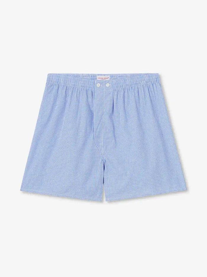 Derek Rose Men’s Luxury Gingham Cotton Boxers – Classic Fit, Light Blue