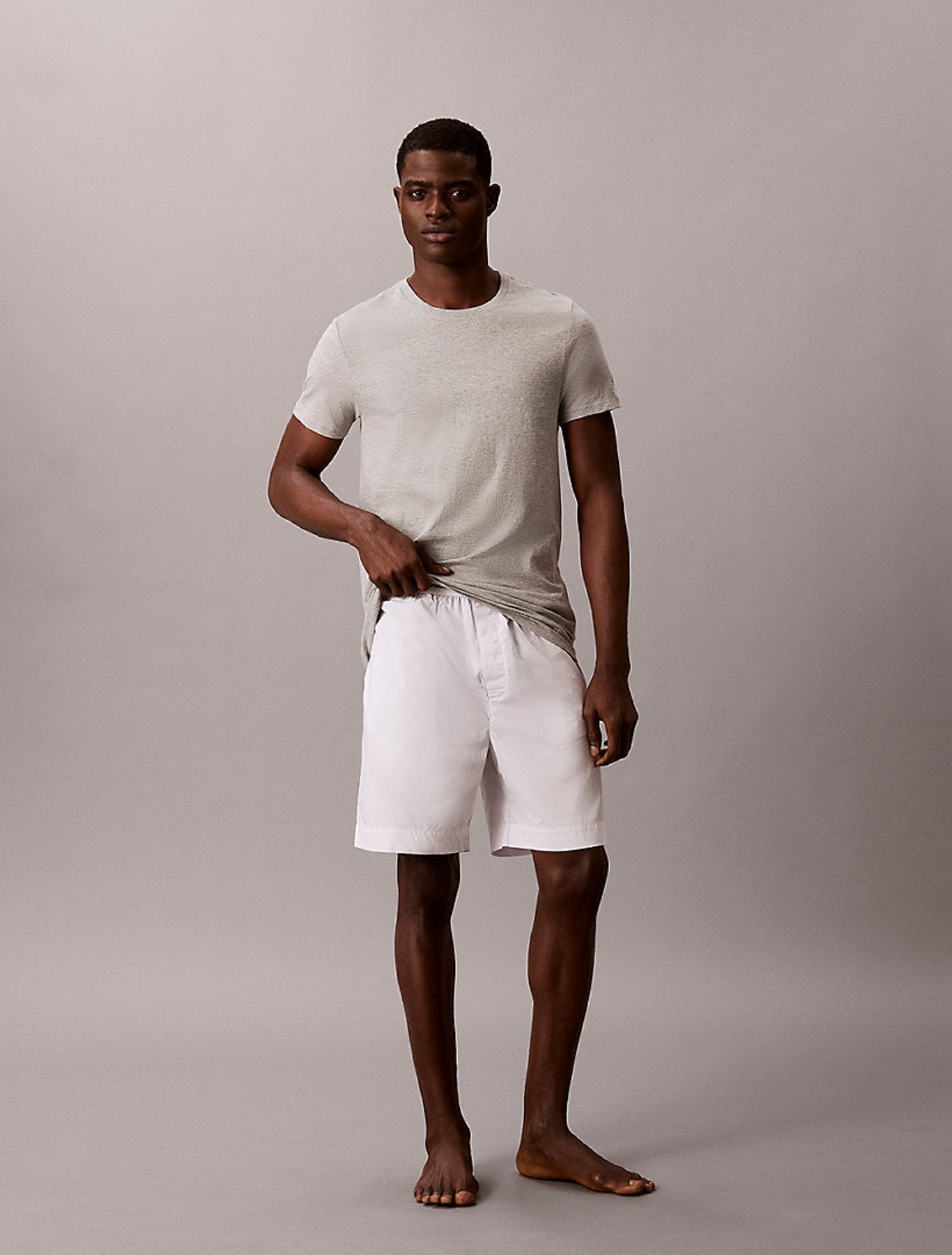 Calvin Klein Cotton Classics grey heather crew neck T-shirt – full-length model view