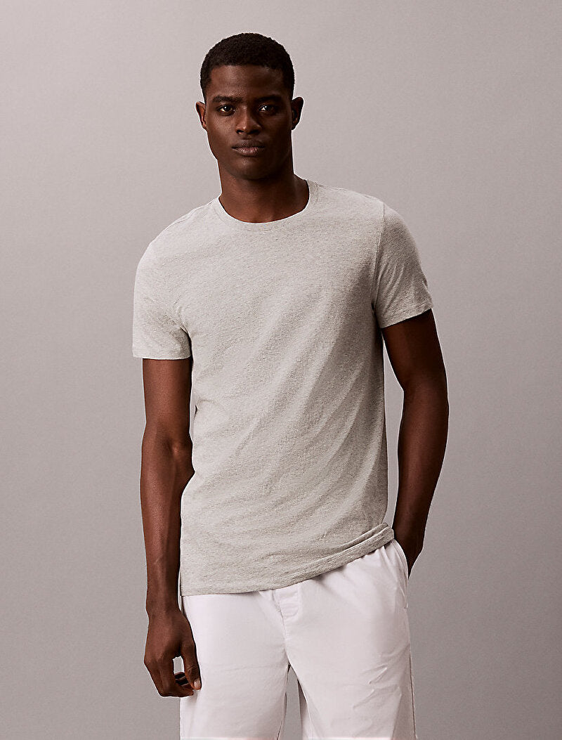 Calvin Klein Cotton Classics grey heather crew neck T-shirt – front fit on model