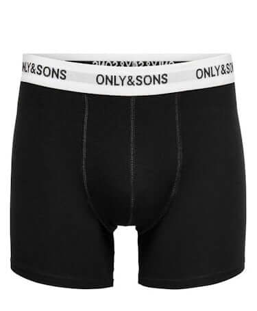 Only & Sons Onsfitz 3 Pack Solid Cotton Stretch Boxer - Black
