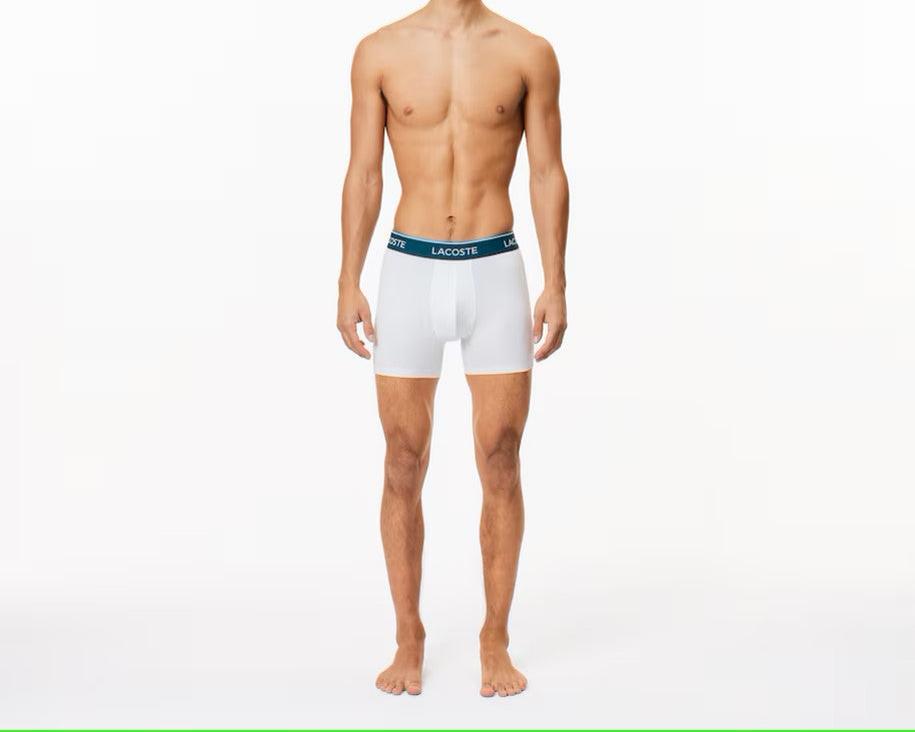 Lacoste Men's Stretch Cotton Boxer Briefs 3 Pack- Black / White / Grey Chine NUA