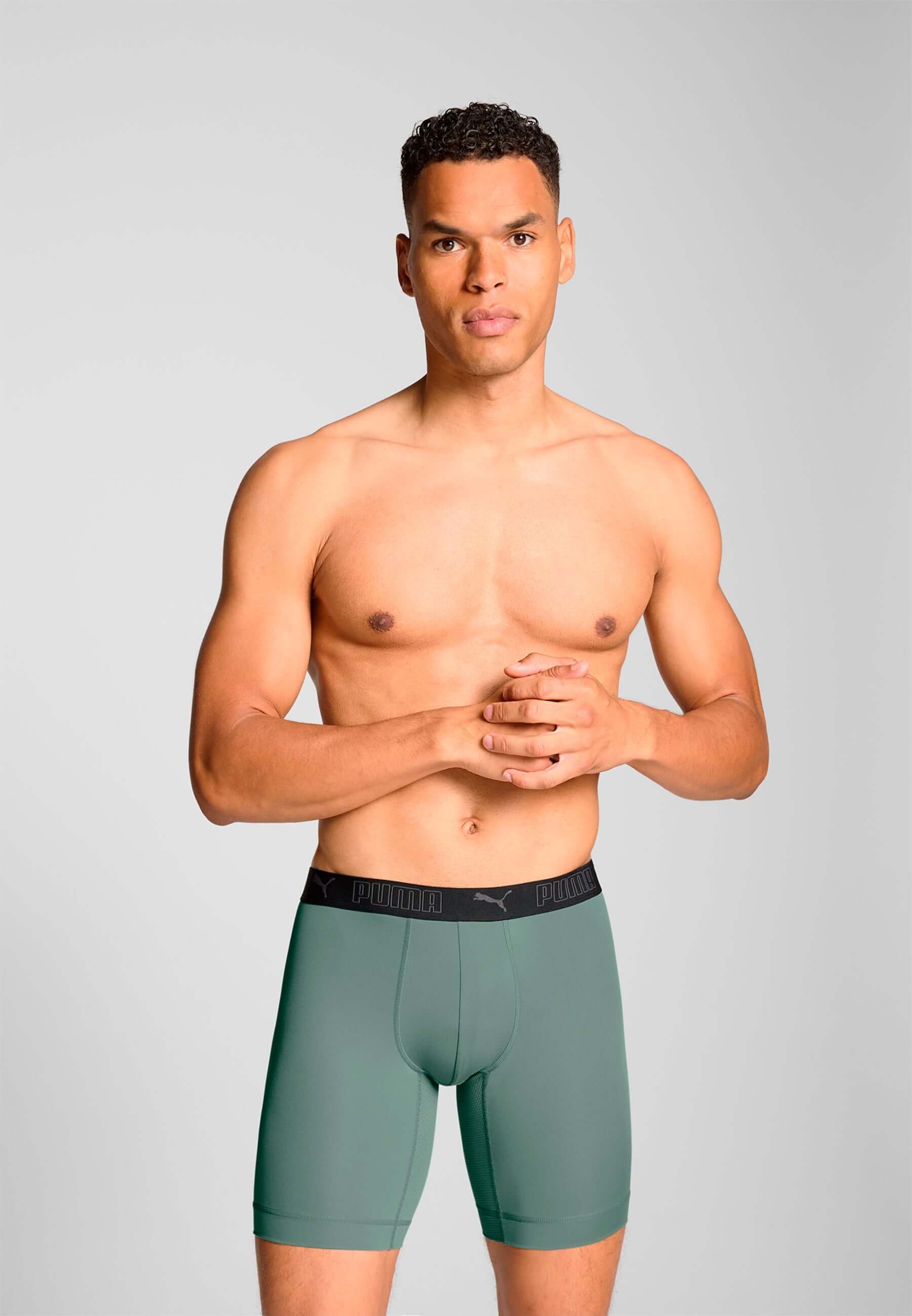 Puma Sports Microfiber 2 Pack Long Boxers - Dark Sage / Black