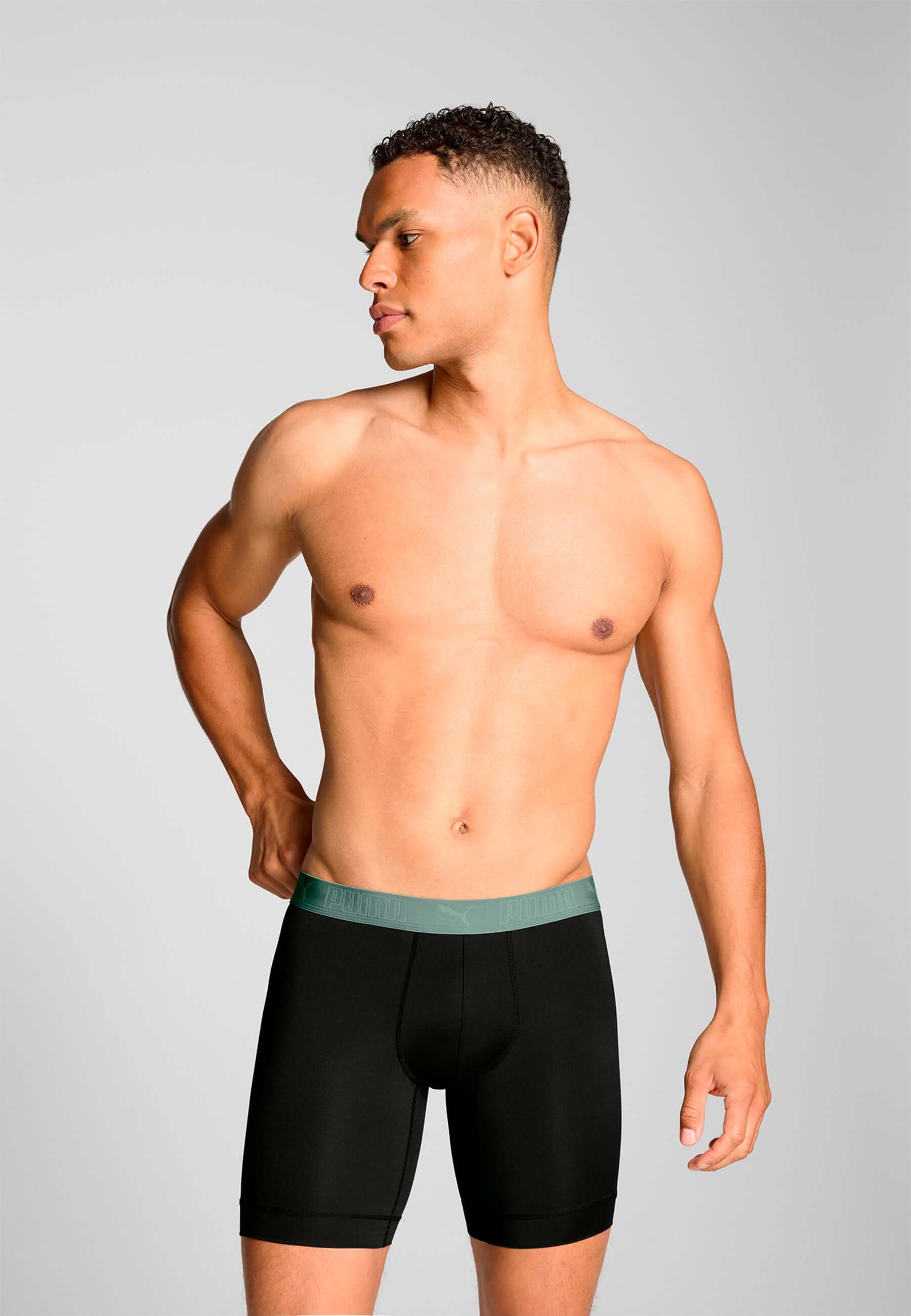 Puma Sports Microfiber 2 Pack Long Boxers - Dark Sage / Black