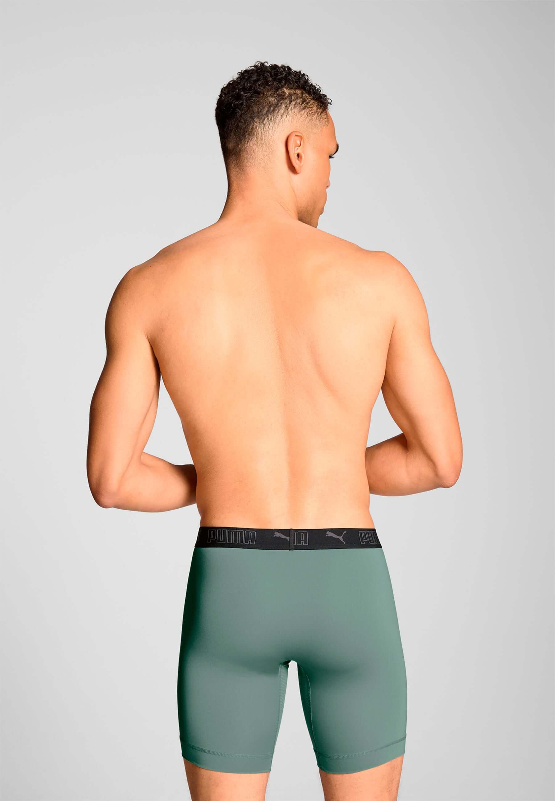 Puma Sports Microfiber 2 Pack Long Boxers - Dark Sage / Black