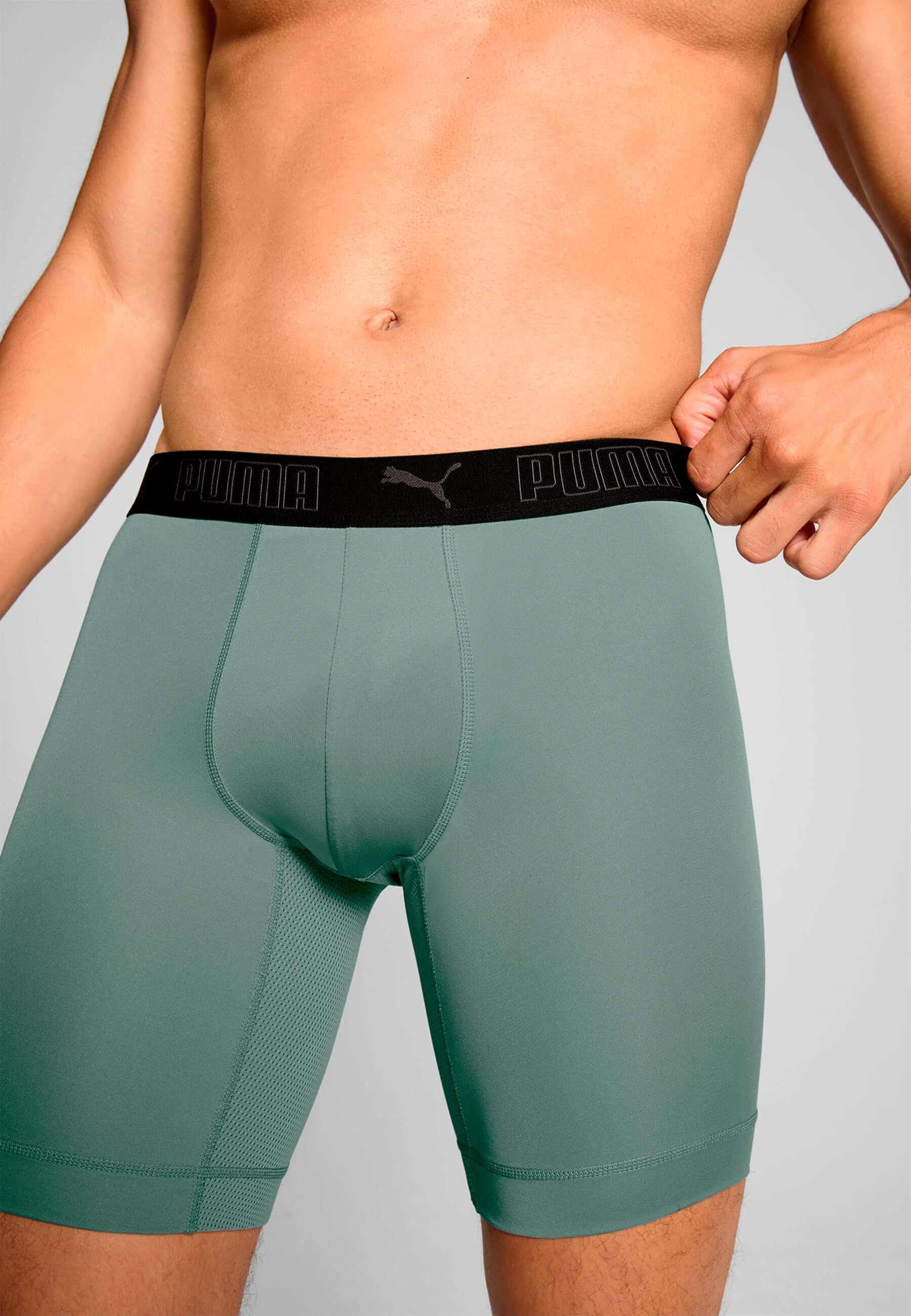 Puma Sports Microfiber 2 Pack Long Boxers - Dark Sage / Black