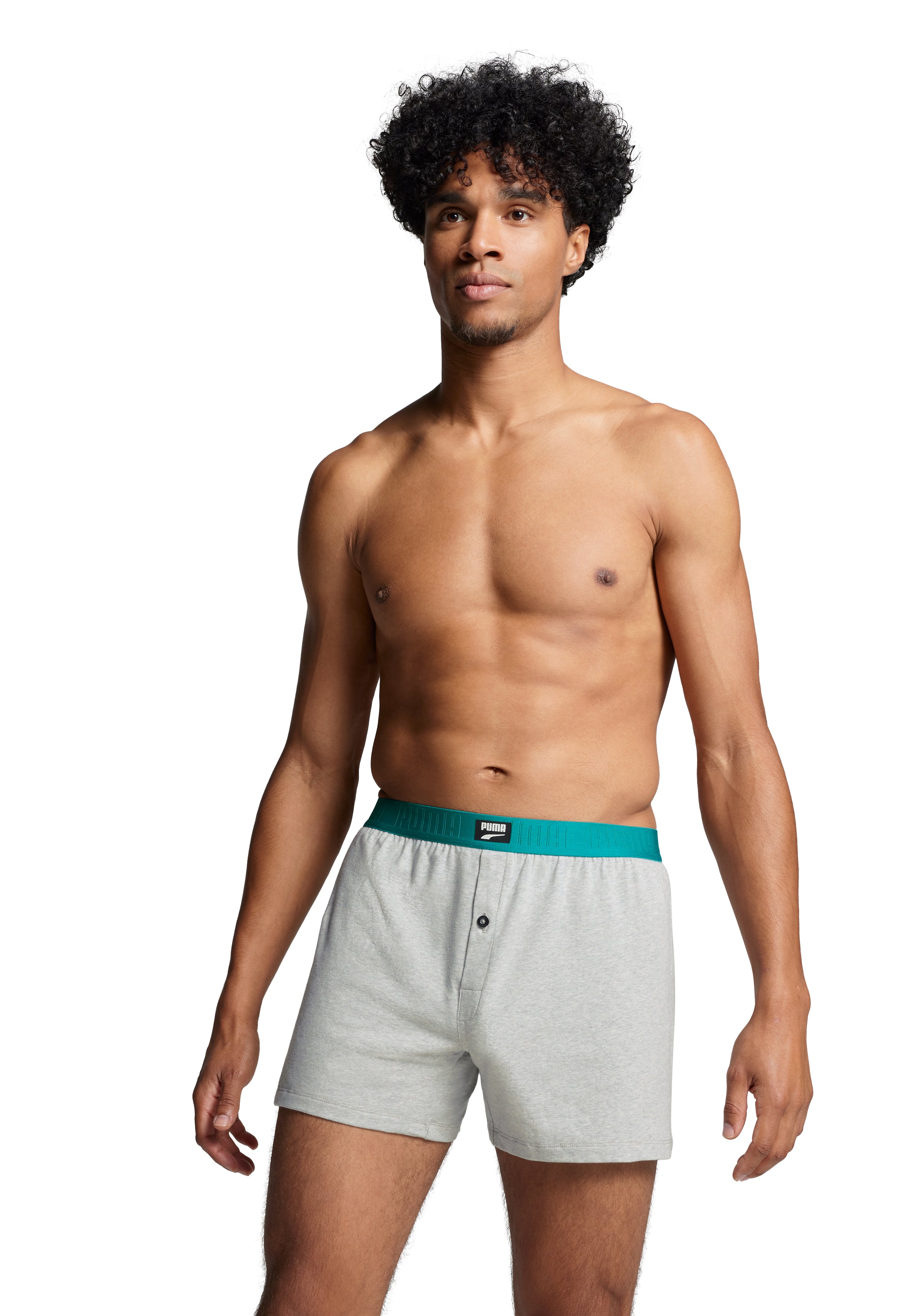 PUMA Men's Loose Fit Jersey Boxer 2 Pack - Teal/Grey