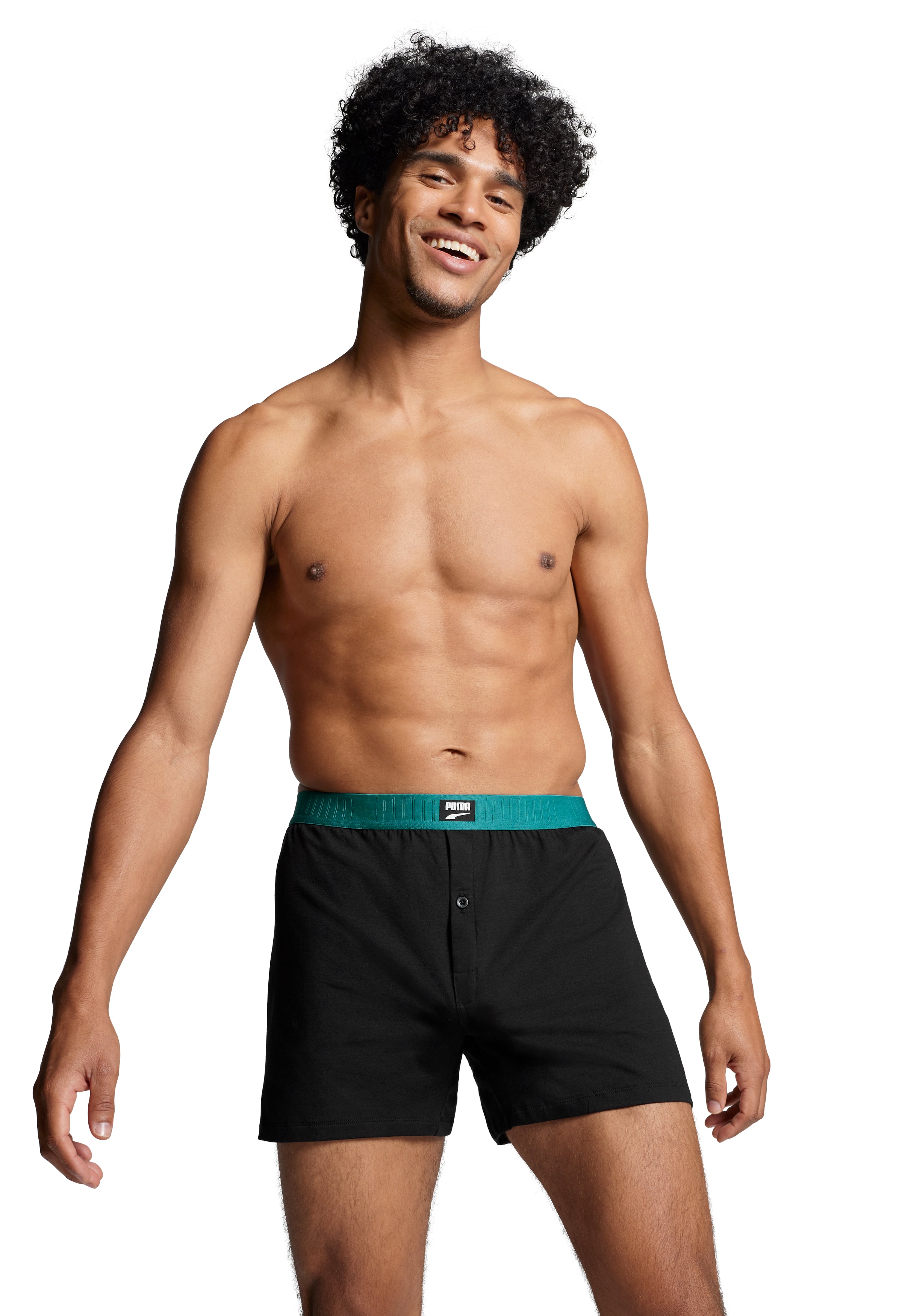 PUMA Men's Loose Fit Jersey Boxer 2 Pack - Teal/Grey