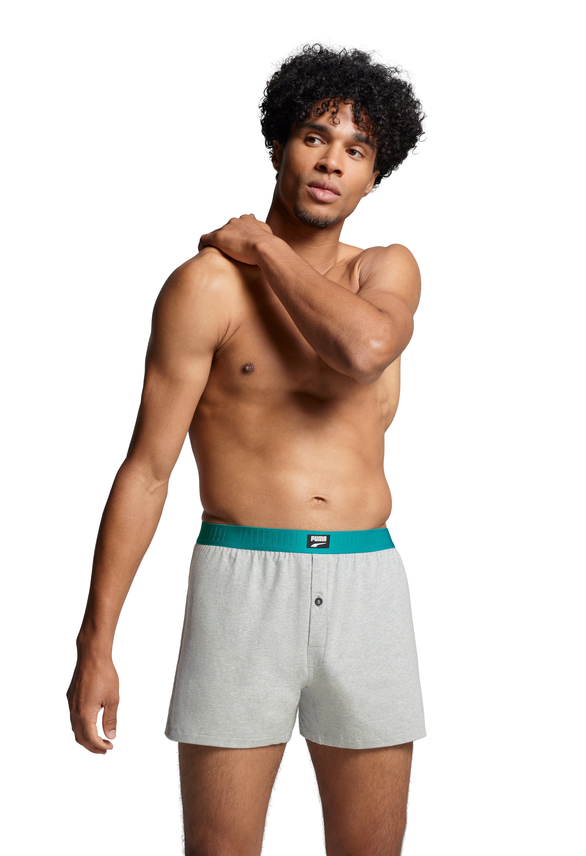PUMA Men's Loose Fit Jersey Boxer 2 Pack - Teal/Grey