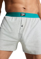 PUMA Men's Loose Fit Jersey Boxer 2 Pack - Teal/Grey