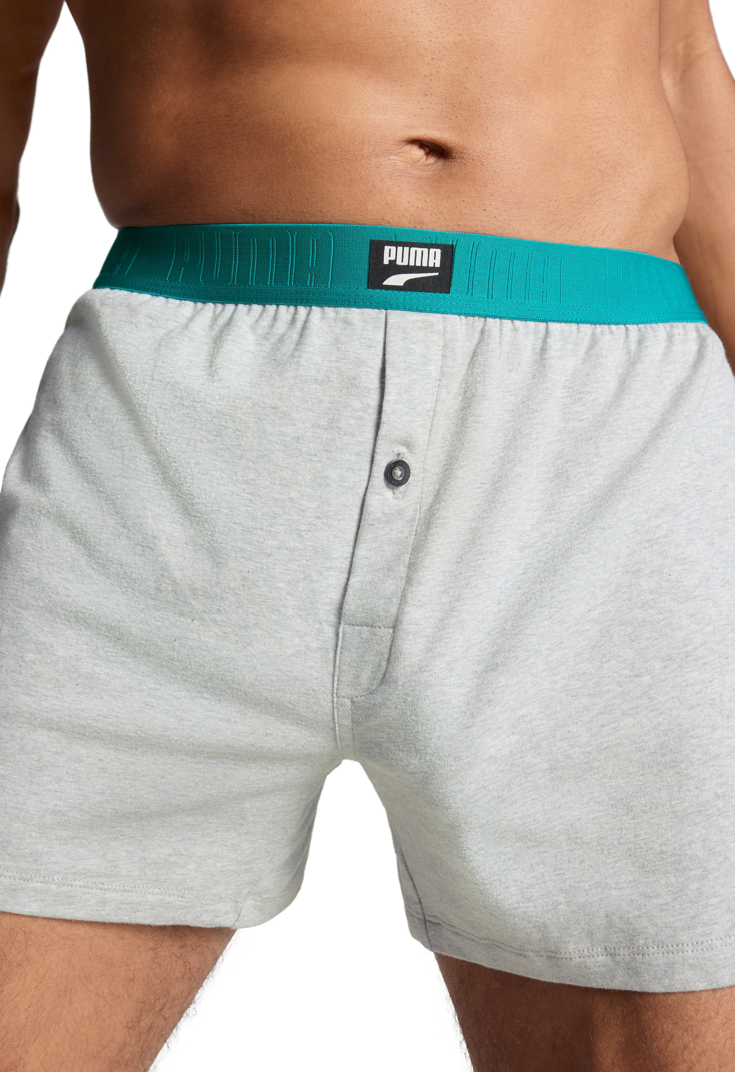 PUMA Men's Loose Fit Jersey Boxer 2 Pack - Teal/Grey