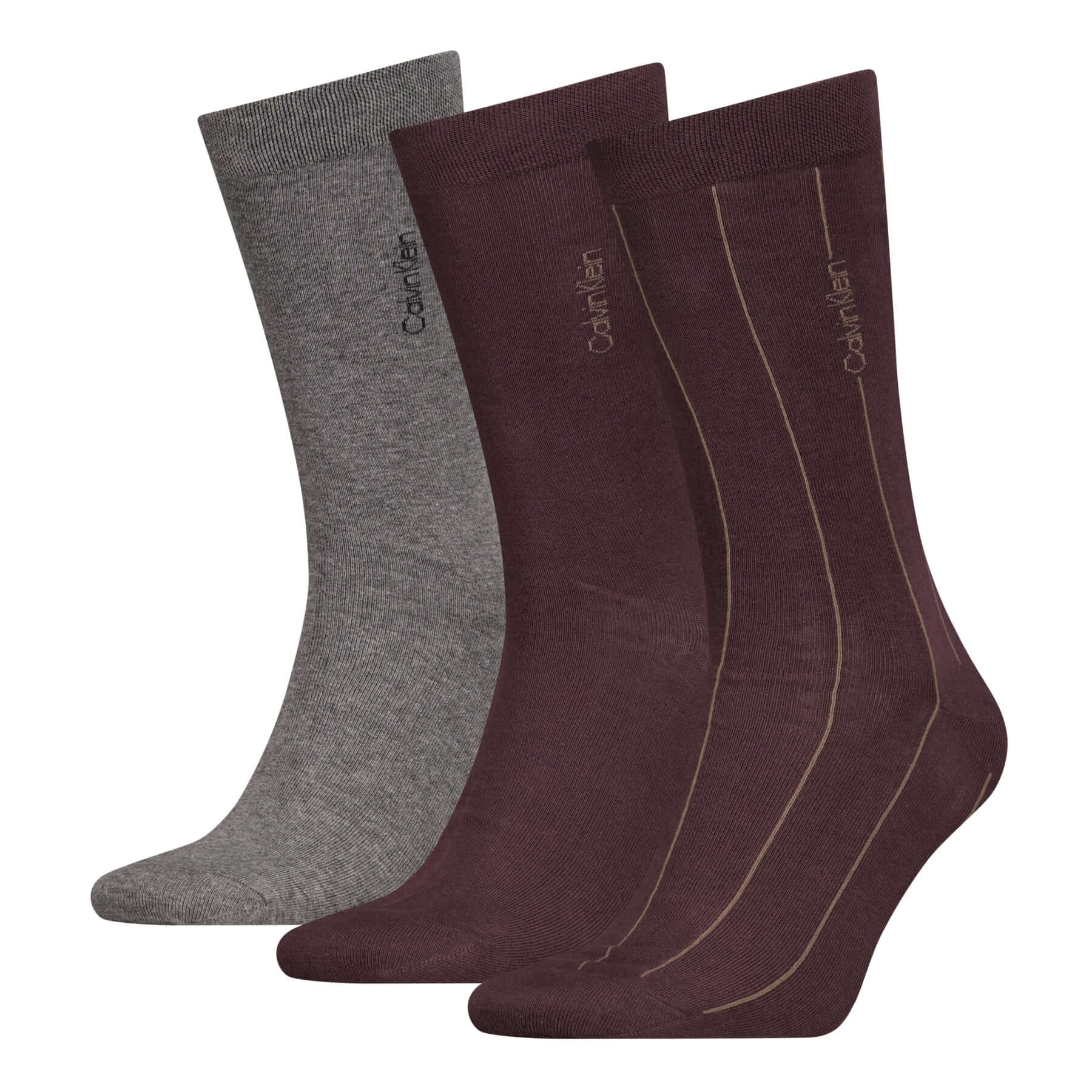 Calvin Klein 3 Pack Stripe Crew Socks Gift Box Purple Grey Melange Trunks and Boxers