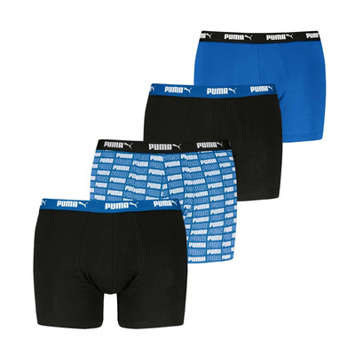 Puma Men’s Cotton Stretch Boxers 4 Pack –Blue, Printed Logo