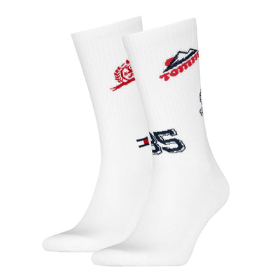 Tommy Jeans  Men’s 2 Pack Crew Socks – Patch Logo White | Cotton Stretch