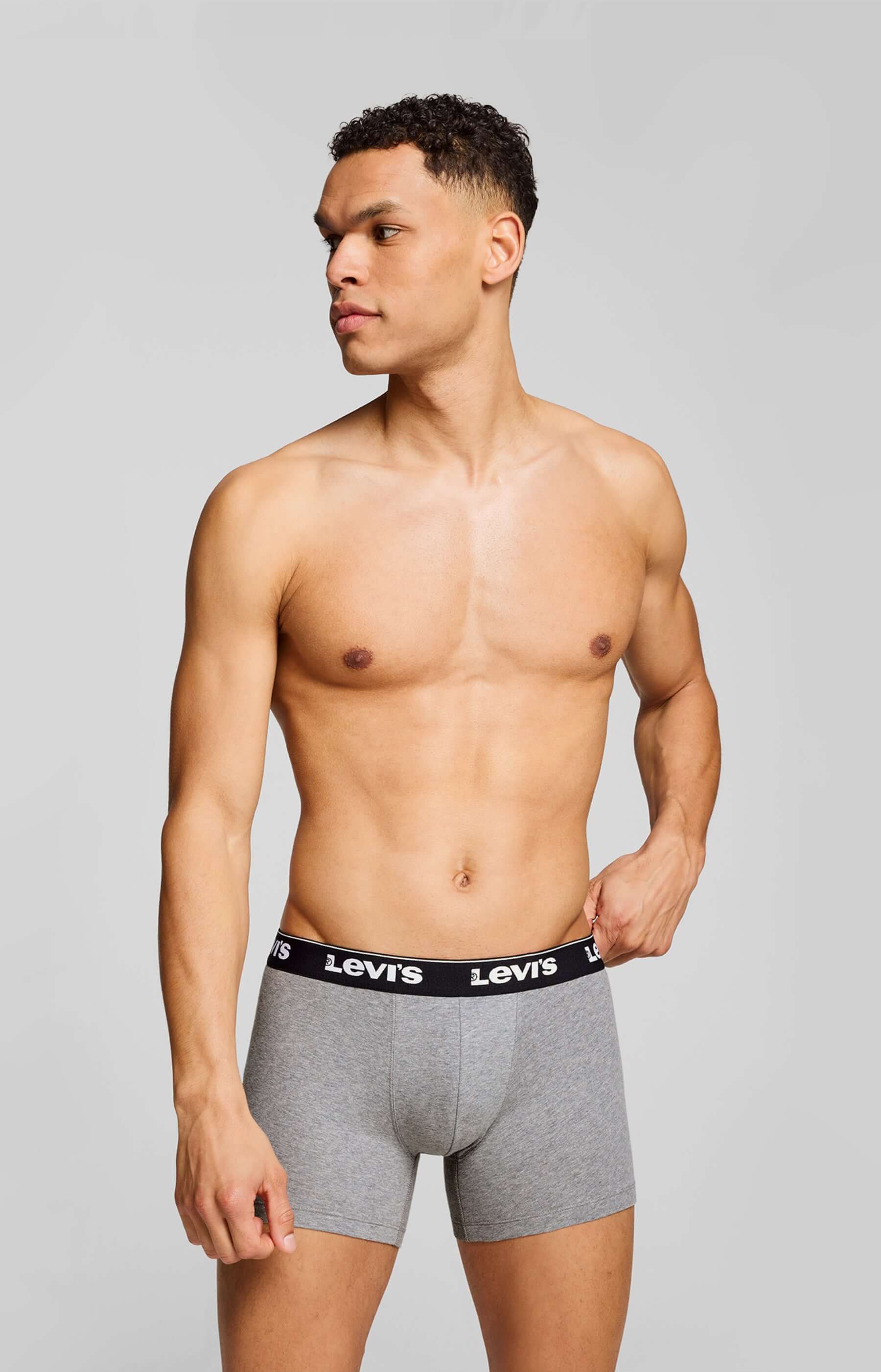 Levi's Men's 3 Pack Repeat Logo Cotton Stretch Boxer Briefs – Grey / Black