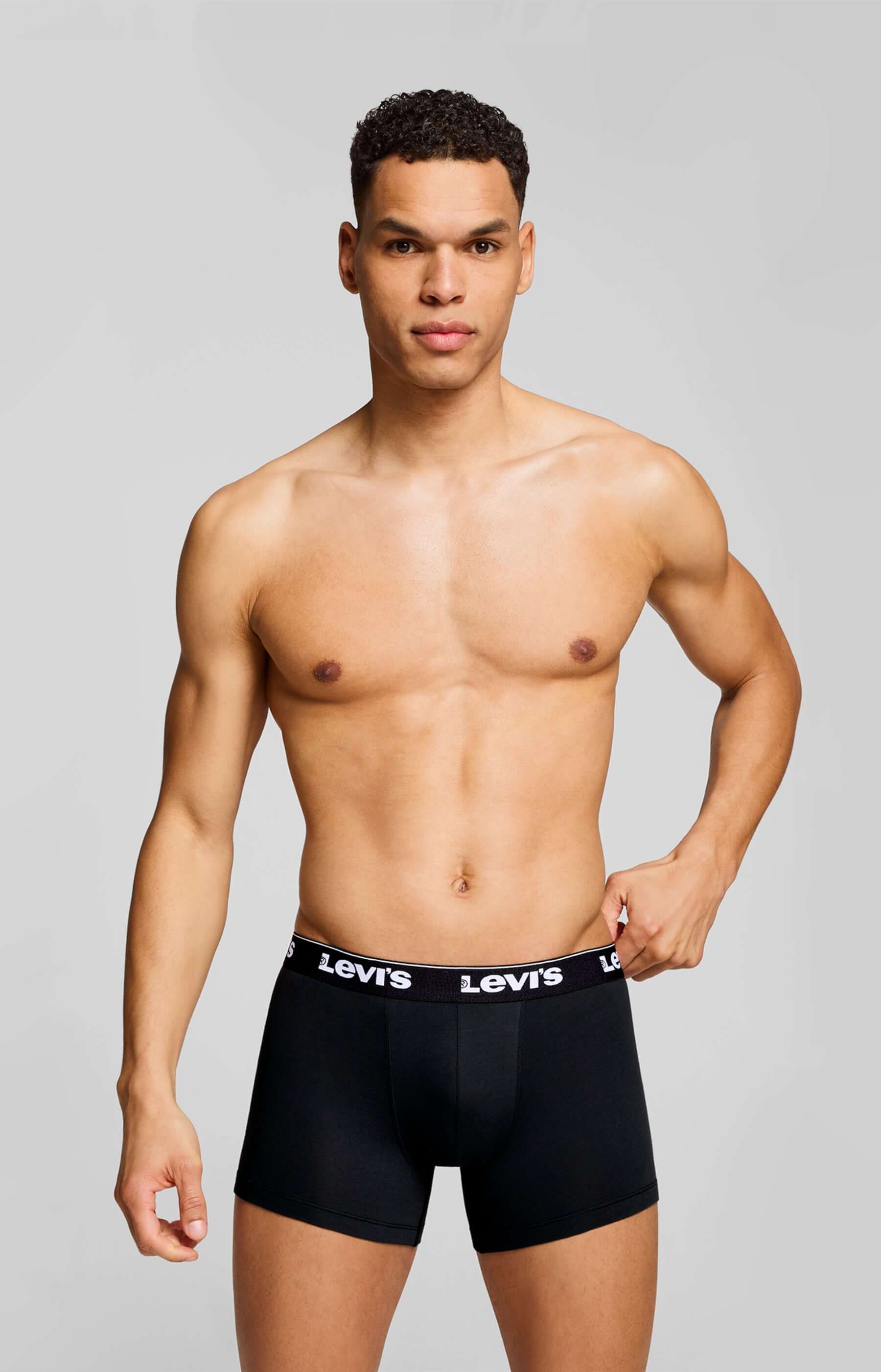 Levi's Men's 3 Pack Repeat Logo Cotton Stretch Boxer Briefs – Grey / Black