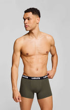 Levi's Men's 3 Pack Repeat Logo Boxer Briefs – Cotton Stretch Underwear, Khakhi / Black