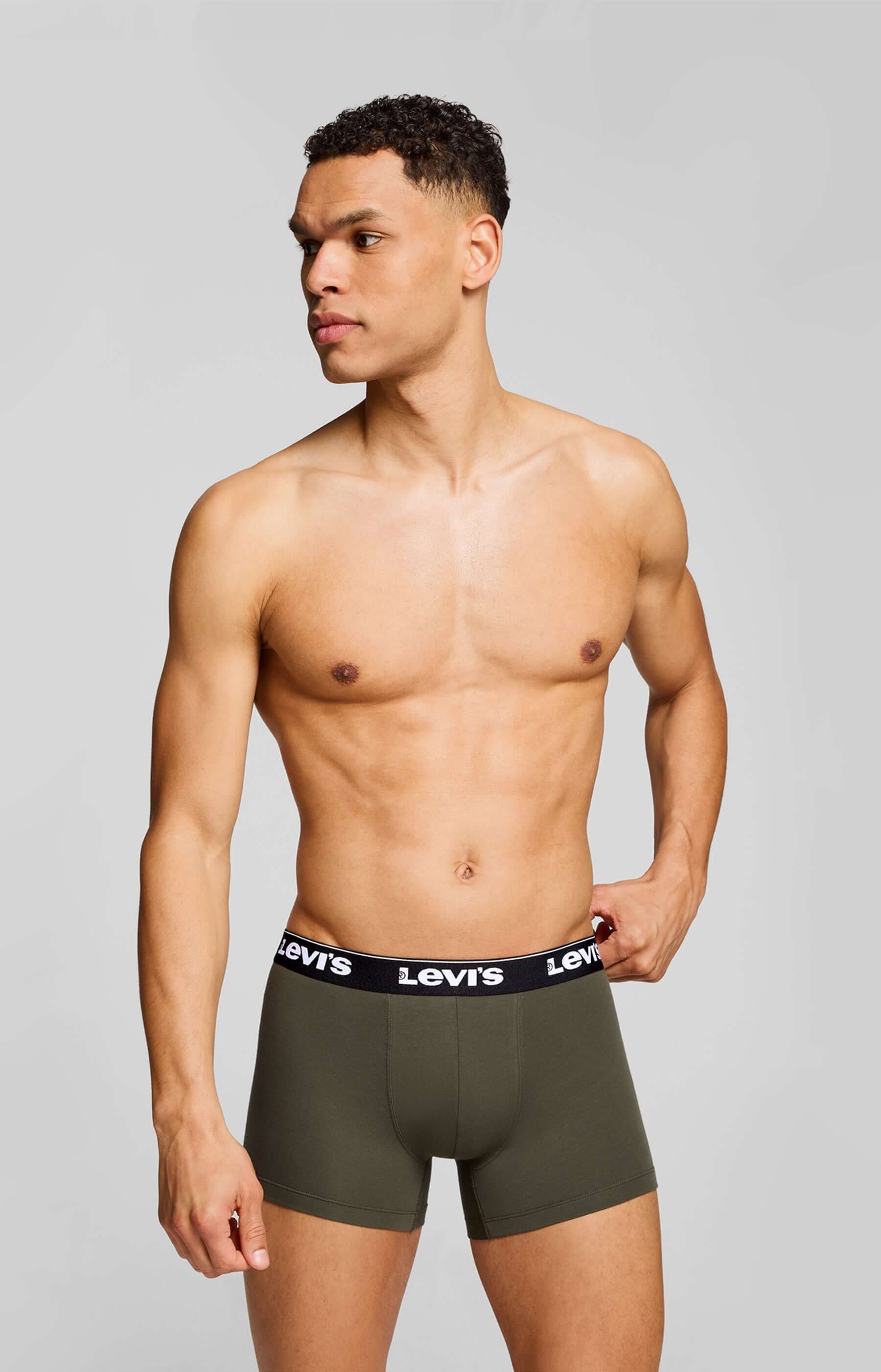 Levi's Men's 3 Pack Repeat Logo Boxer Briefs – Cotton Stretch Underwear, Khakhi / Black
