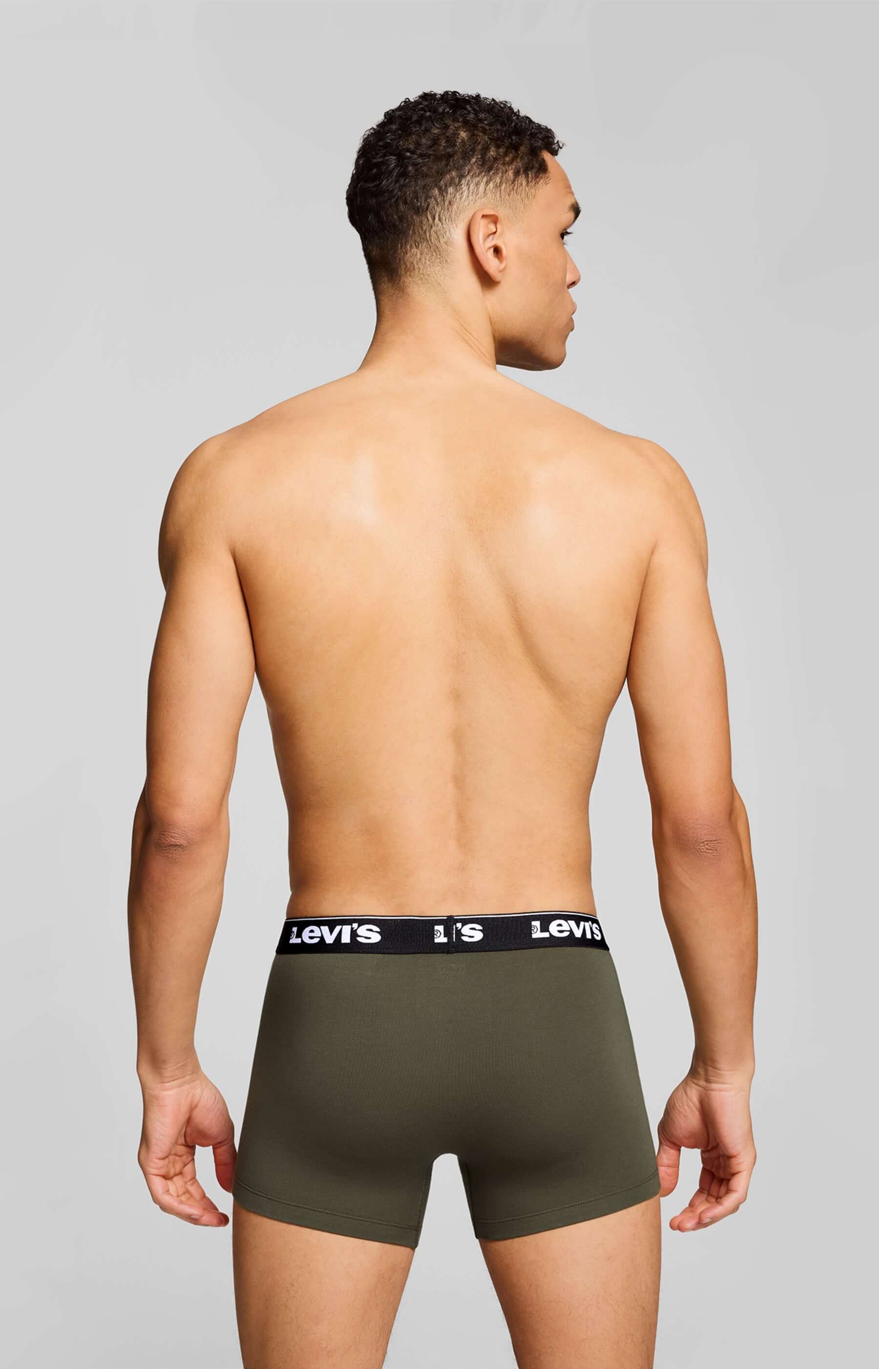 Levi's Men's 3 Pack Repeat Logo Boxer Briefs – Cotton Stretch Underwear, Khakhi / Black