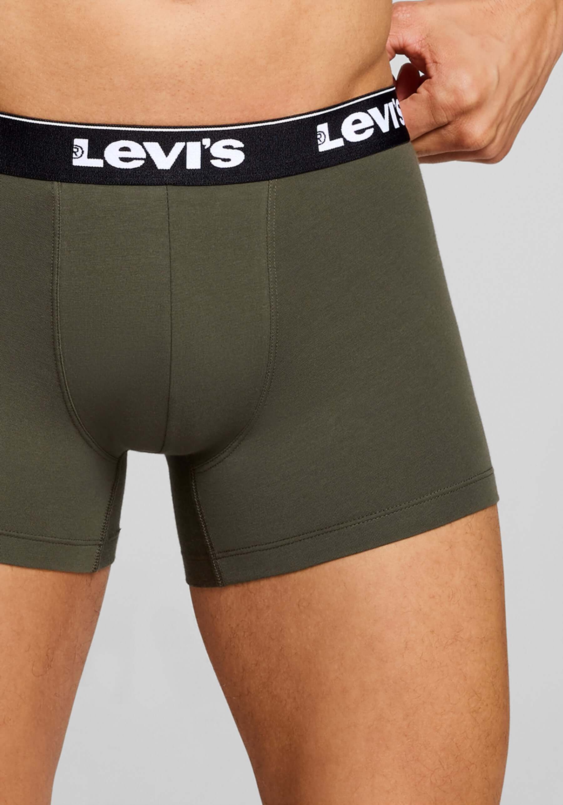 Levi's Men's 3 Pack Repeat Logo Boxer Briefs – Cotton Stretch Underwear, Khakhi / Black