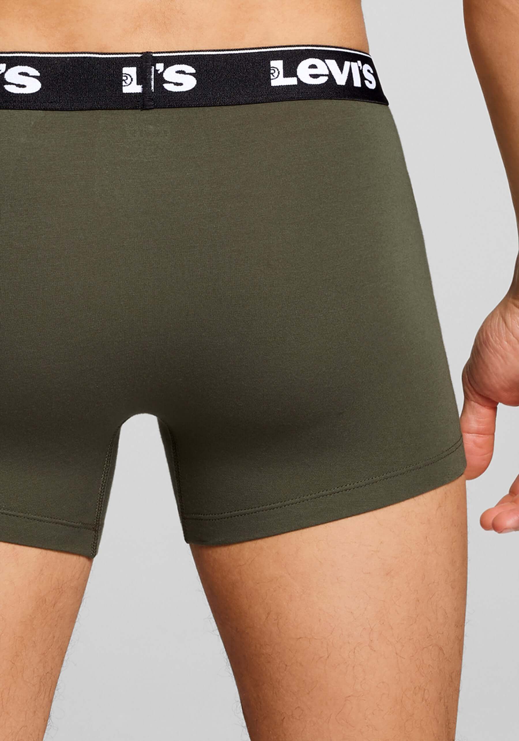 Levi's Men's 3 Pack Repeat Logo Boxer Briefs – Cotton Stretch Underwear, Khakhi / Black