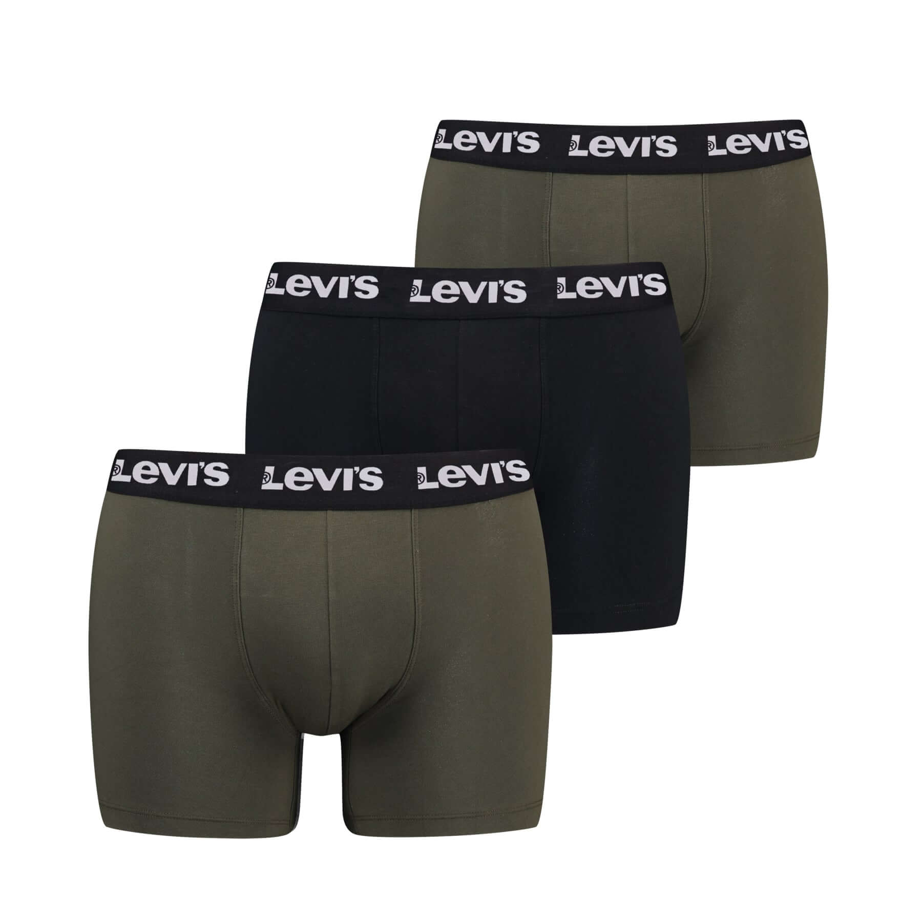 Levi's Men's 3 Pack Repeat Logo Boxer Briefs – Cotton Stretch Underwear, Khakhi / Black