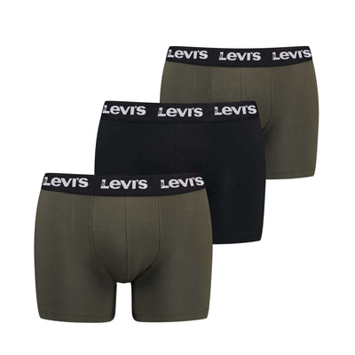 Levi's Men's 3 Pack Repeat Logo Boxer Briefs – Cotton Stretch Underwear, Khakhi / Black