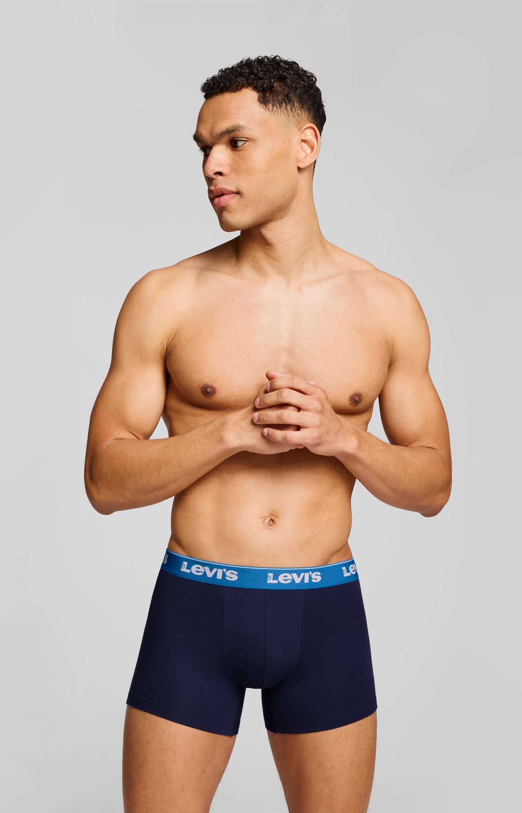 Levi's Men's 3 Pack Repeat Logo Cotton Stretch Boxer Briefs – Blue