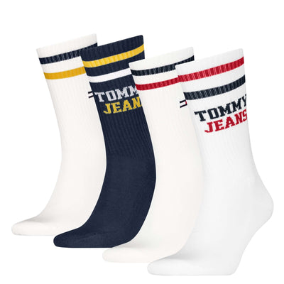 Tommy Hilfiger Men’s 4 Pack Sport Socks – White/Navy | Cotton Crew Multipack