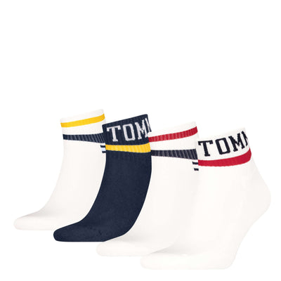 Tommy Hilfiger Men’s 4 Pack Quarter Sport Socks – White/Navy | Cotton Blend