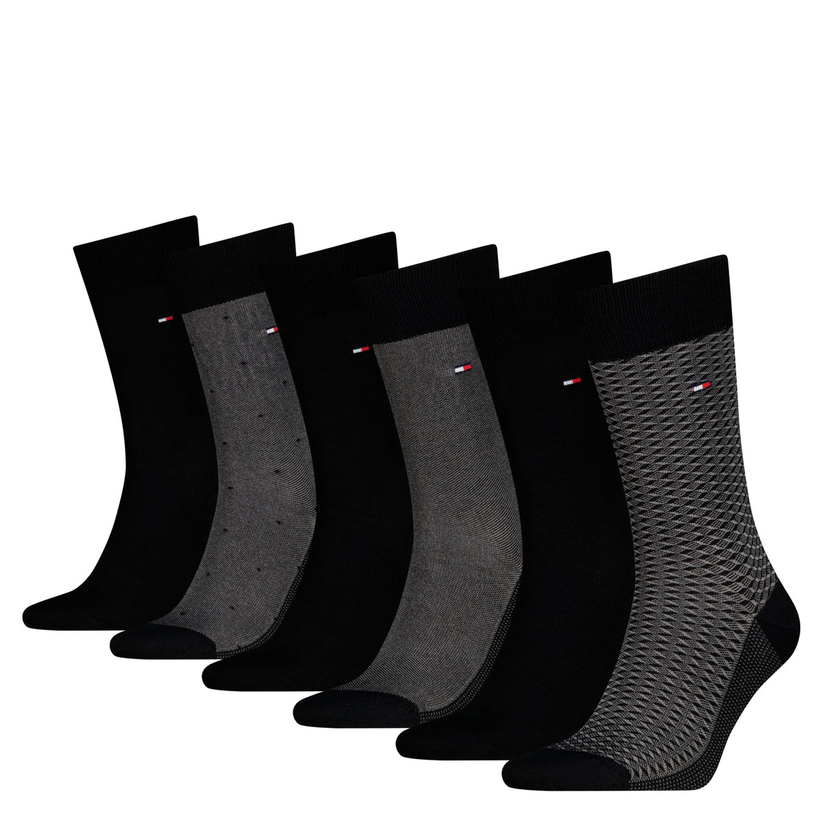 Tommy Hilfiger Men's 6 Pack Birdseye Crew Socks Gift Tin - Black