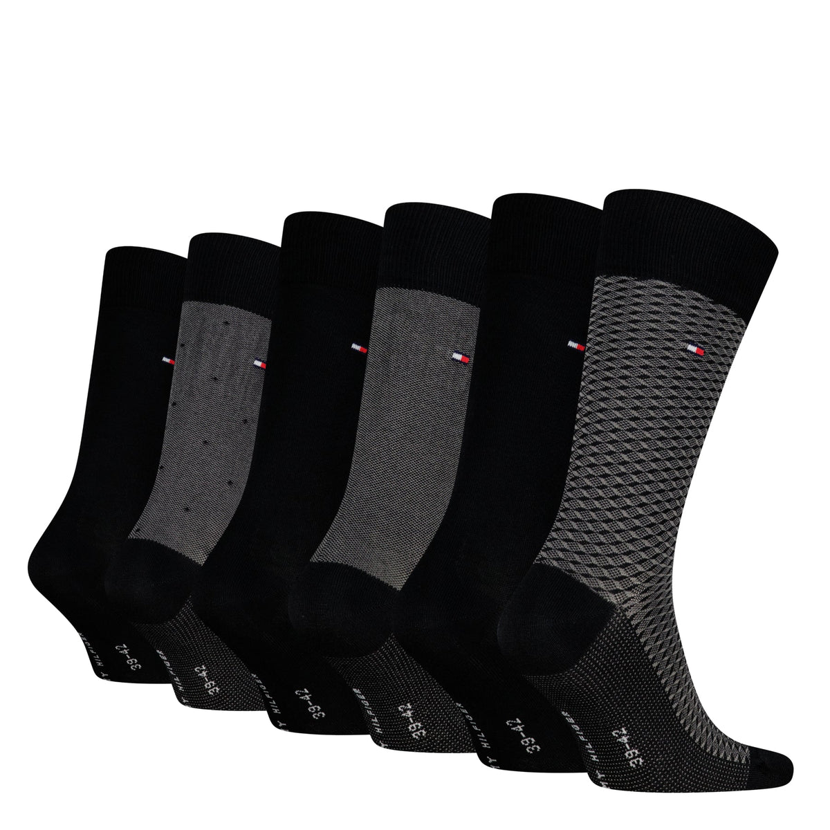 Tommy Hilfiger Men's 6 Pack Birdseye Crew Socks Gift Tin - Black