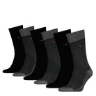 Tommy Hilfiger Men's 6 Pack Birdseye Crew Socks Gift Tin - Dark Grey Melange