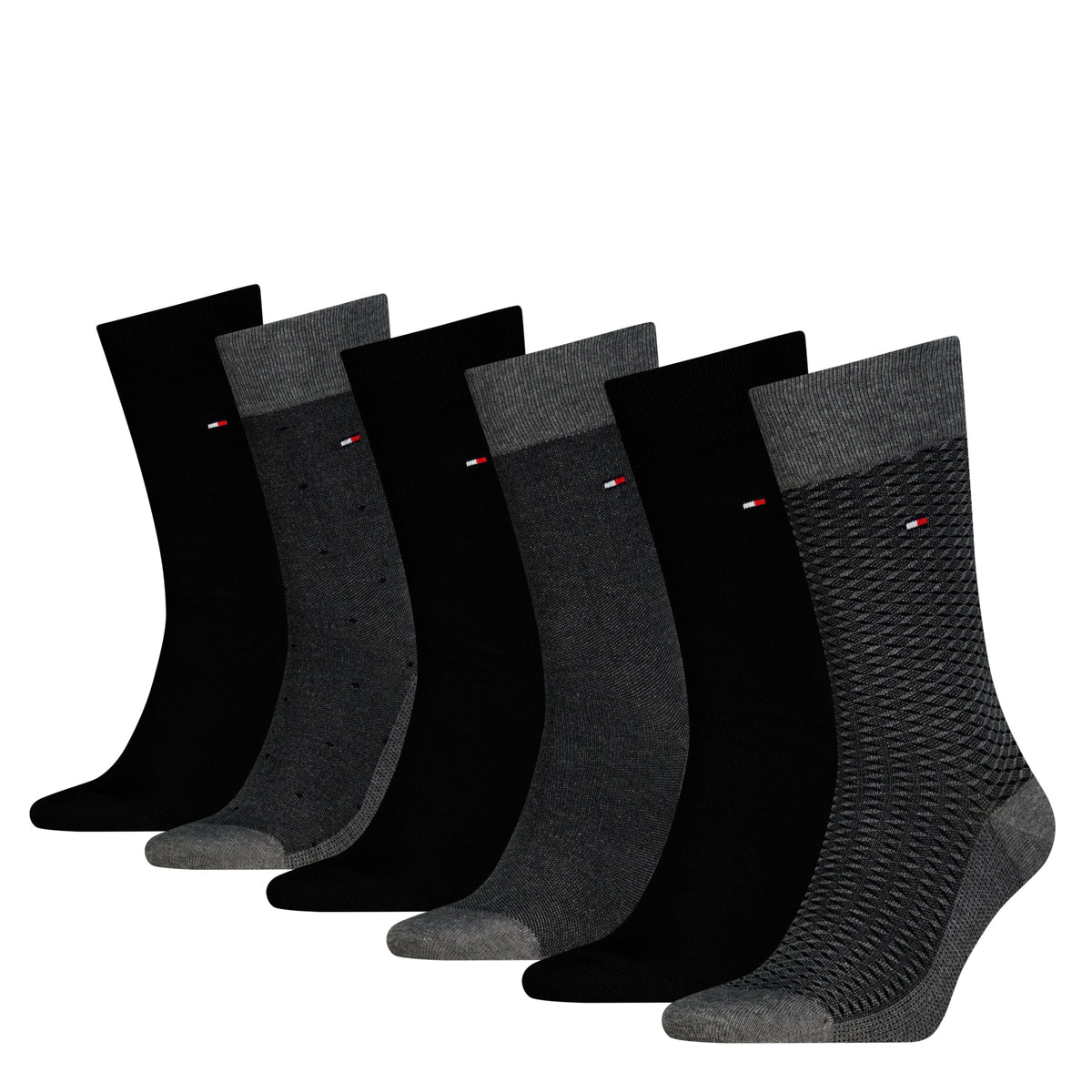 Tommy Hilfiger Men's 6 Pack Birdseye Crew Socks Gift Tin - Dark Grey Melange