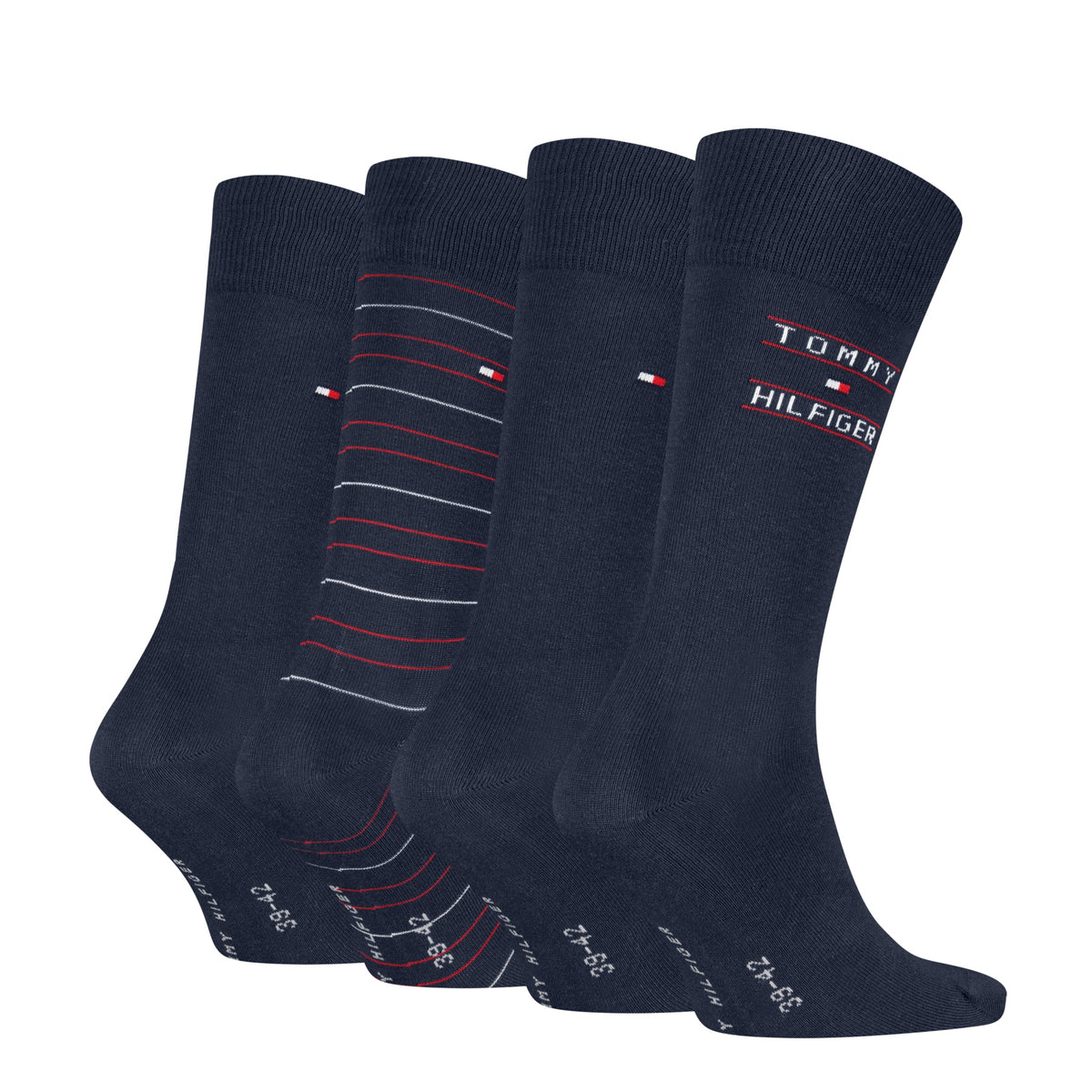 Tommy Hilfiger Men's 4 Pack Stripe Crew Socks Gift Box - Navy