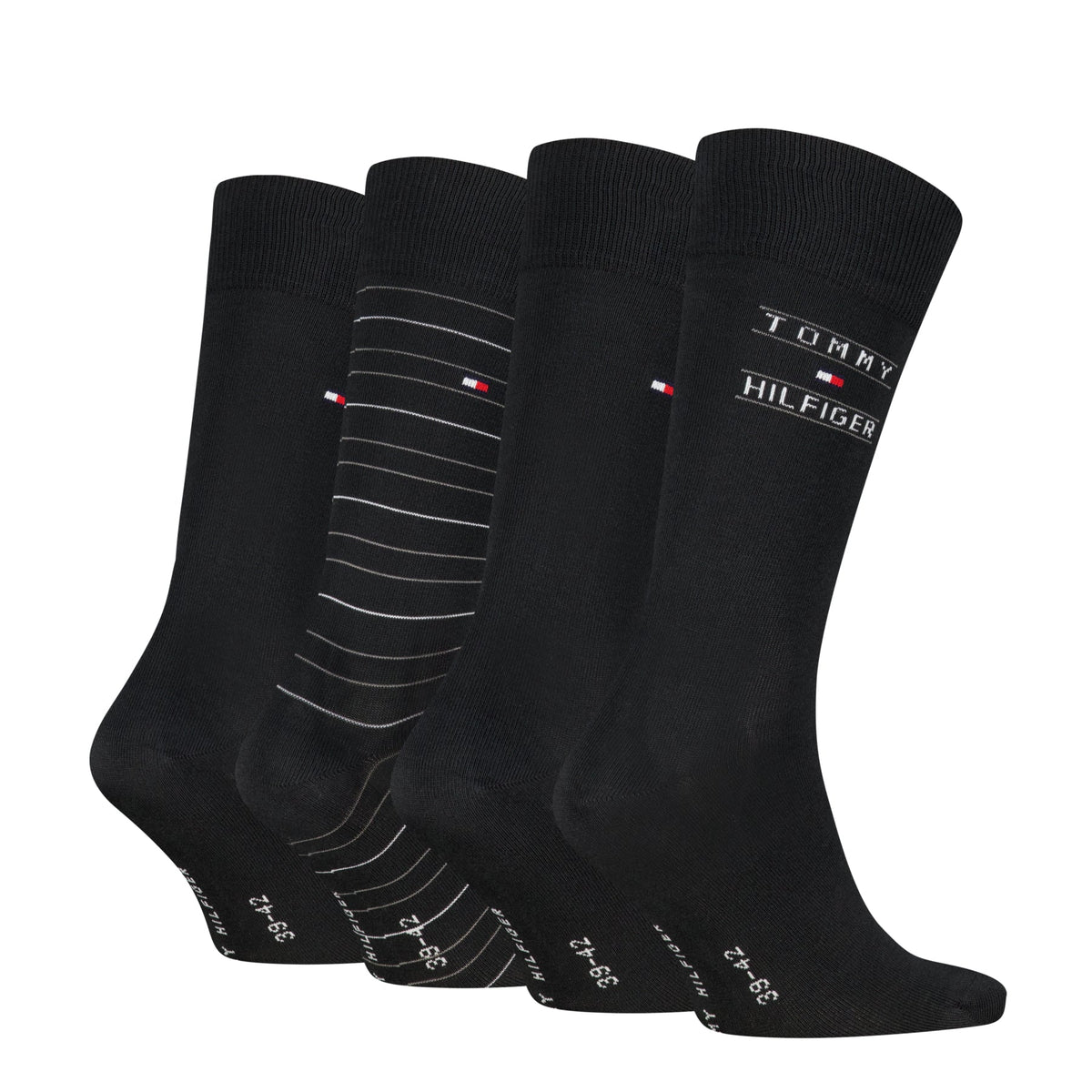 Tommy Hilfiger Men's 4 Pack Stripe Crew Socks Gift Box - Black