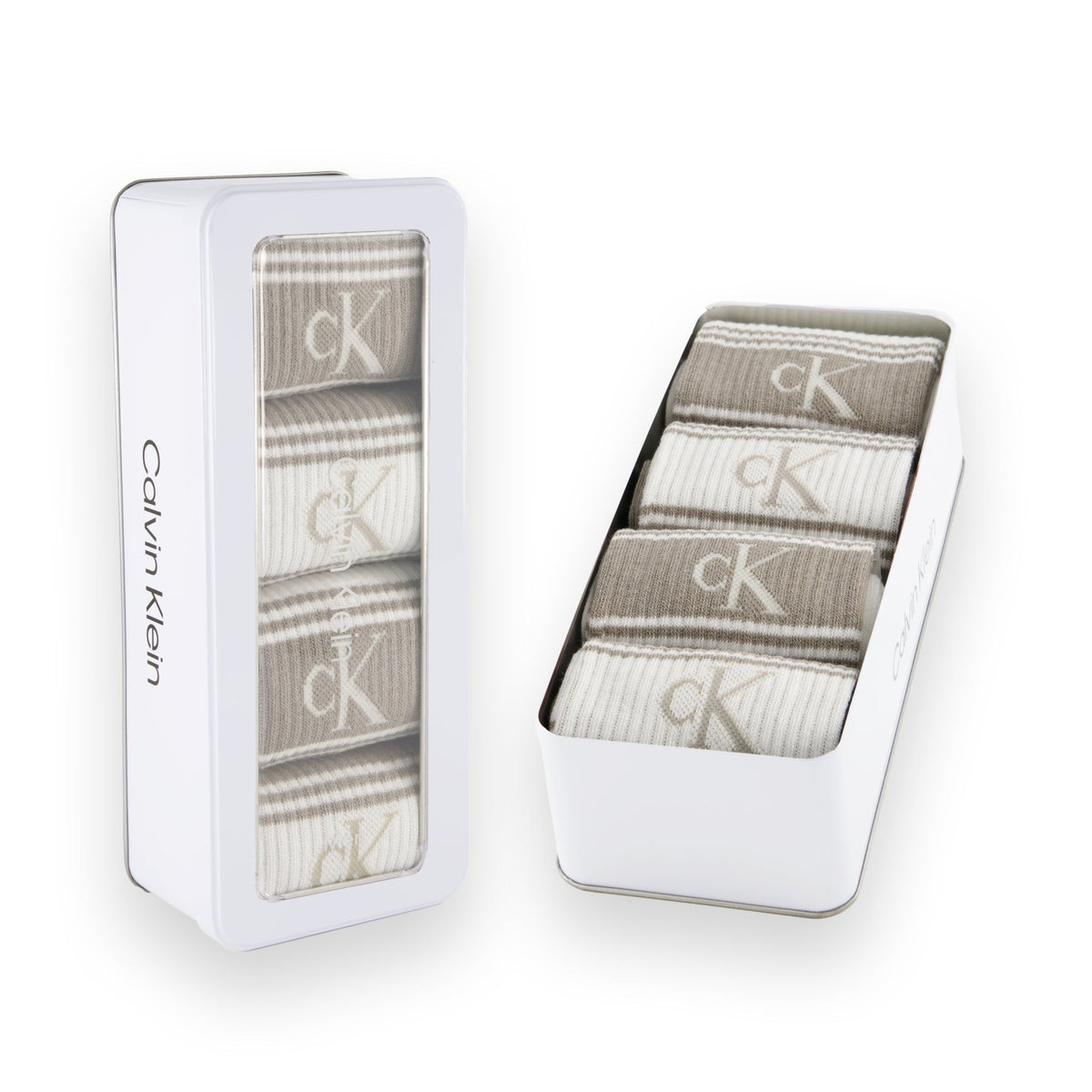 Calvin Klein Men's 4 Pack Sport Logo Crew Socks Gift Box - Beige/White