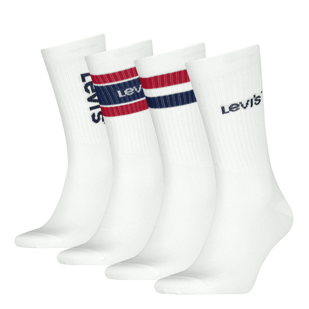 Levi's Men's 4 Pack Sport Crew Socks Gift Box - White/Red/Blue