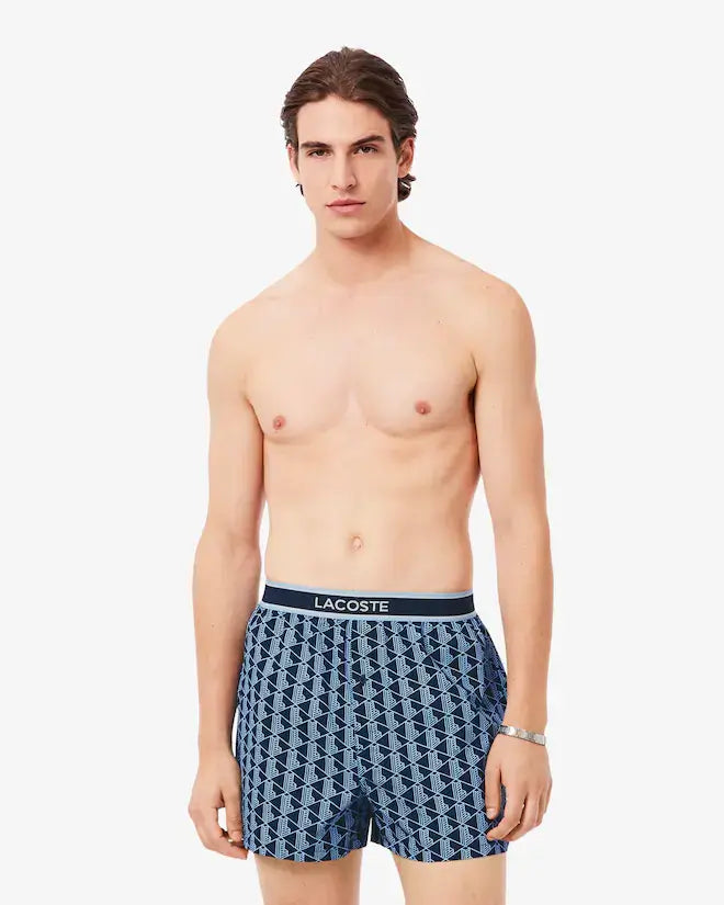Lacoste Men’s 3-Pack Cotton Poplin Boxers – Blue Underwear