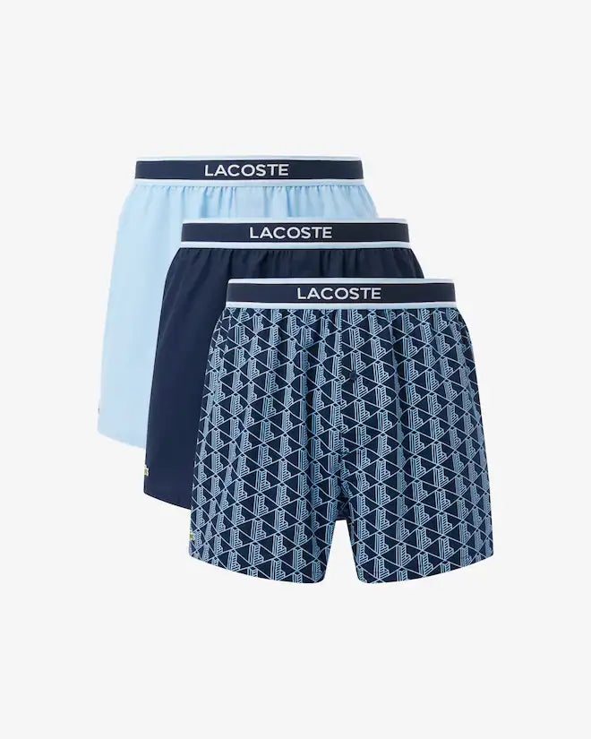 Lacoste Men’s 3-Pack Cotton Poplin Boxers – Blue Underwear