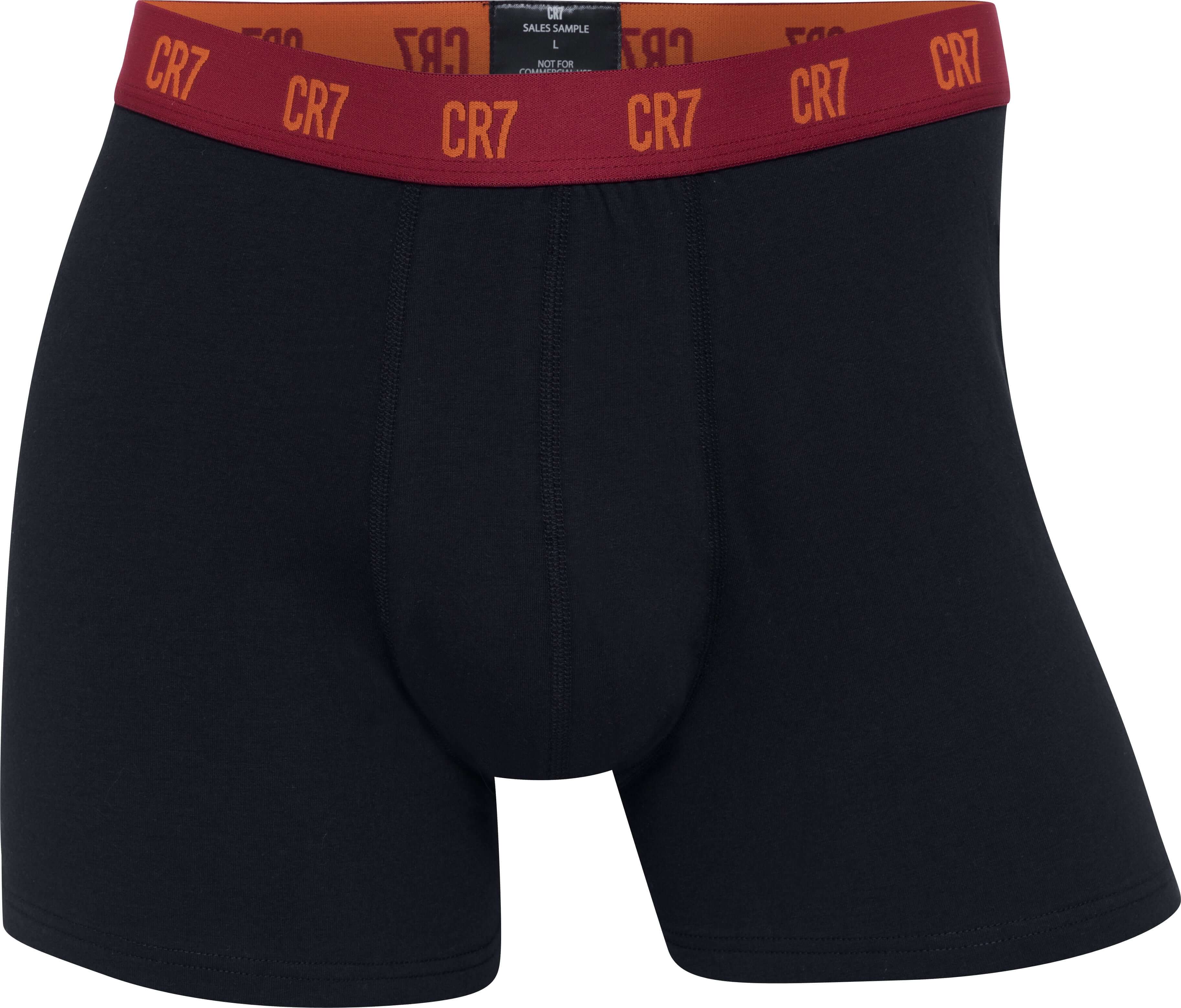 CR7 Men's 3 Pack Cotton Trunks - Black with Marron Waistband