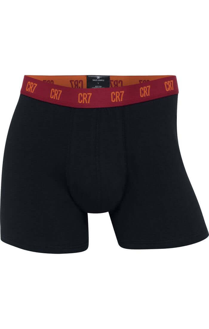 CR7 Men's 3 Pack Cotton Trunks - Black with Marron Waistband