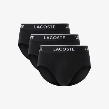 Lacoste 3-Pack Black Cotton Stretch Briefs – Mens Logo Waistband