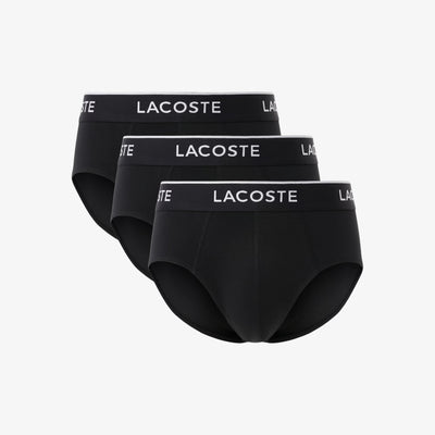 Lacoste 3-Pack Black Cotton Stretch Briefs – Mens Logo Waistband