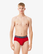 Lacoste Men’s 3-Pack Cotton Briefs - Navy Blue / Grey Chine / Red • W34